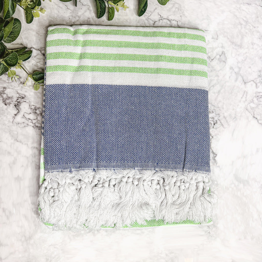 Pop Of Summer Turkish Towel 180GSM Lightweight Cotton Peshtemal Beach Bath Towel With Fringe
